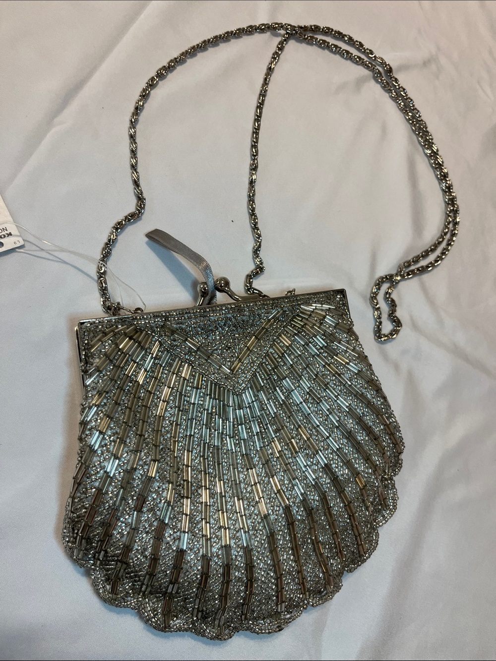 Apt. 9 Silver Beaded Shell-Style Evening Clutch with Chain
